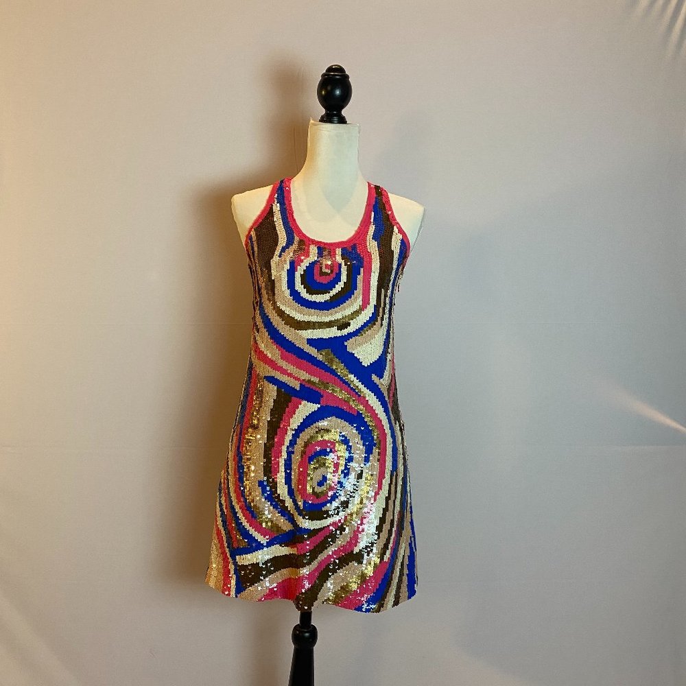 French Connection sequined tank multi swirl dress Sz 4